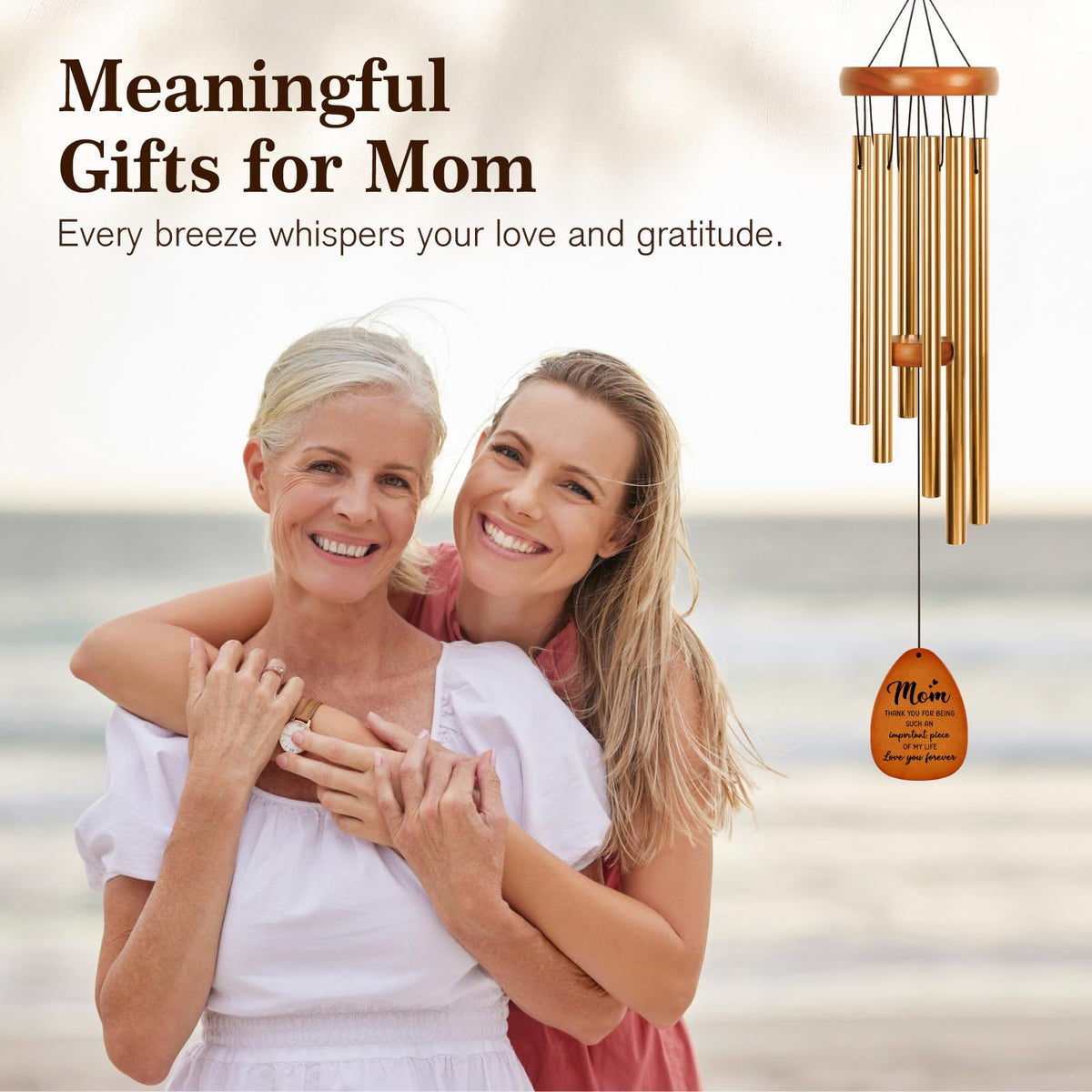 LUMELOOM wind chime heartful message detail enhances a meaningful mom gift.