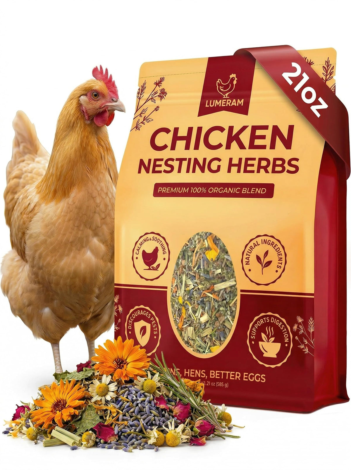 LUMERAM 21oz nesting herbs bag displayed for easy, aromatic nest box freshening.