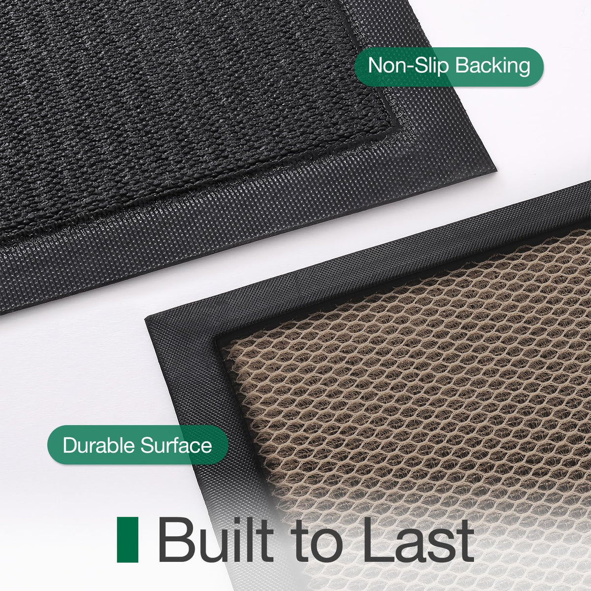 LUMI durable rubber backing anchors the mat for year-round protection.
