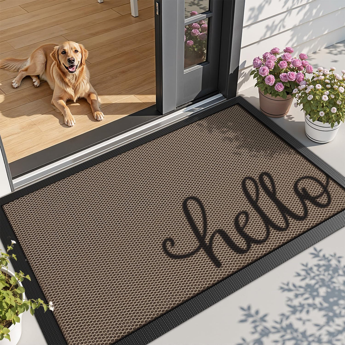 LUMI Outside Welcome Door Mat 36x59 traps dirt with a sleek low profile.
