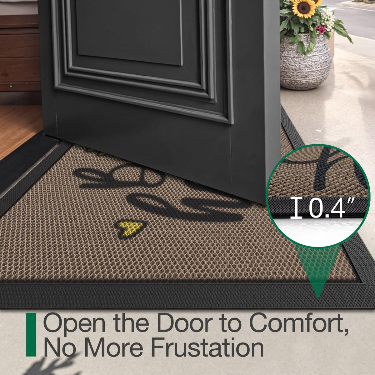 LUMI Outside Welcome Door Mat back view emphasizes durable, weather-ready construction.