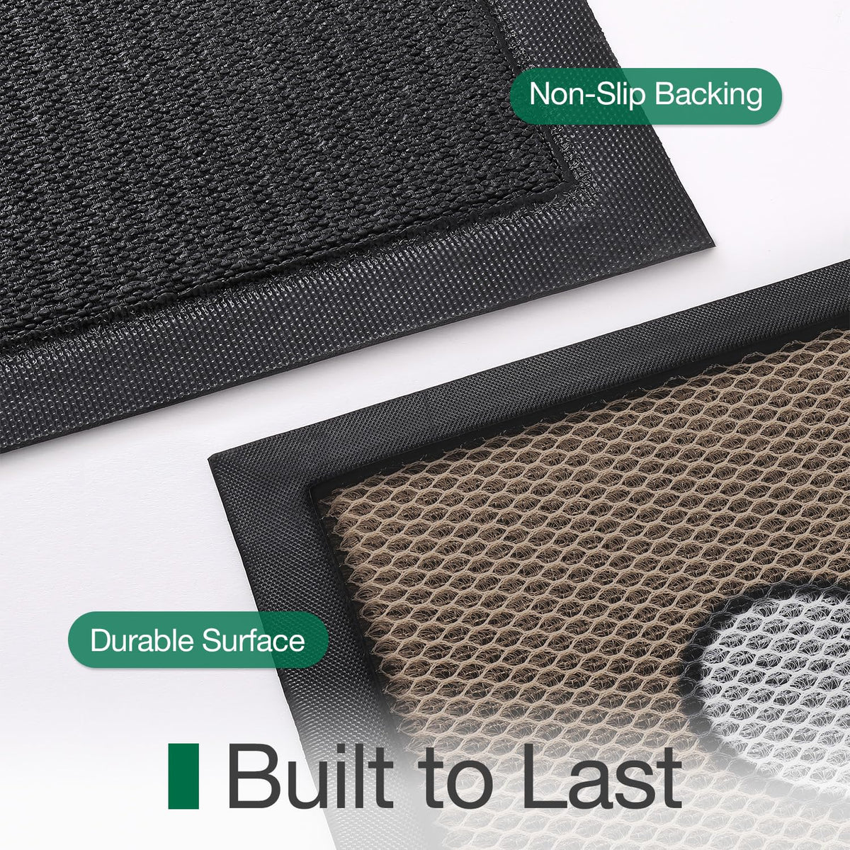 LUMI Outside Welcome Door Mat in-use on porch shows easy cleaning routine.