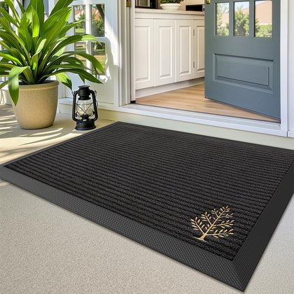 LUMI Premium Front Door Mat with embroidered tree enhances entry while catching dirt and moisture.