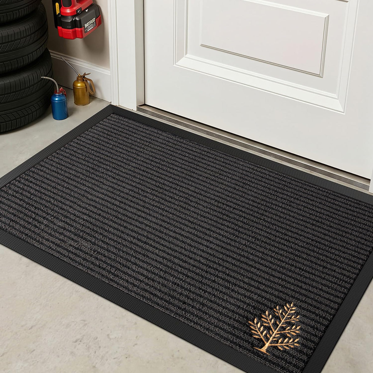 LUMI Premium Front Door Mat grey-gold tree adds chic curb appeal to any entry.