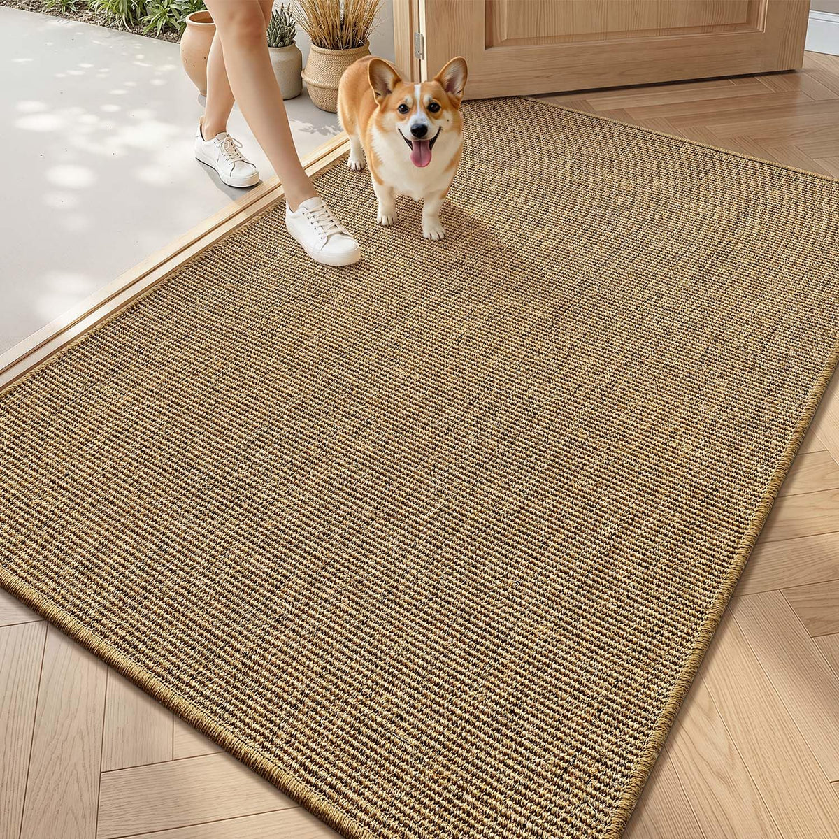 LUMI sisal door mat front view showing handwoven texture and natural color for entryways.