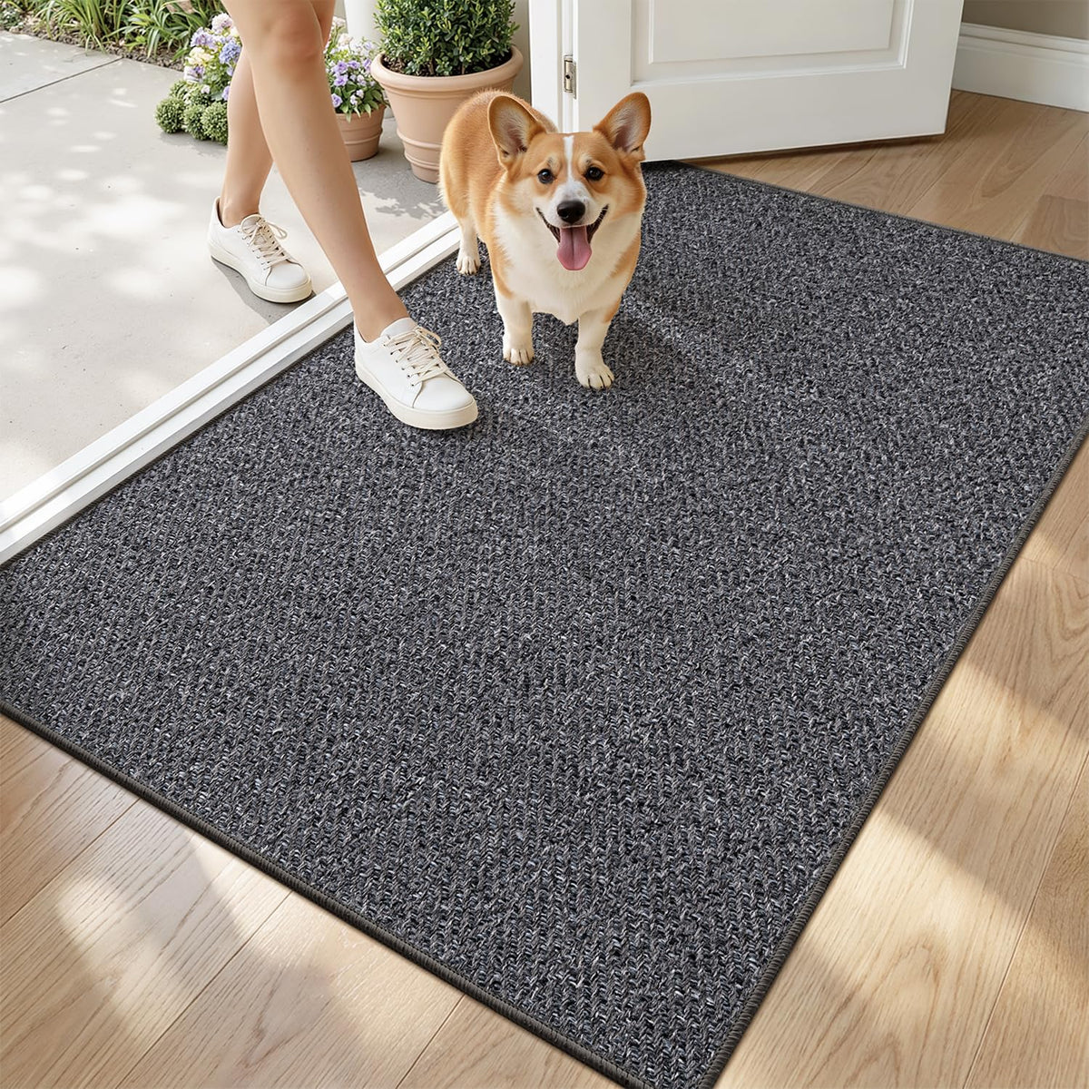 LUMI ultra thin door mat in dark gray for a sleek, low-profile entrance
