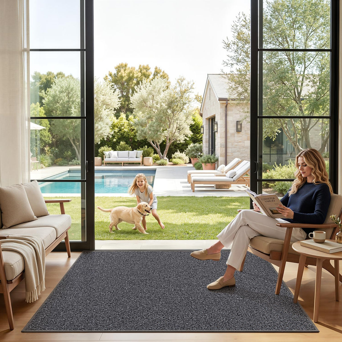 LUMI mat in a pet-friendly home with a dog nearby.