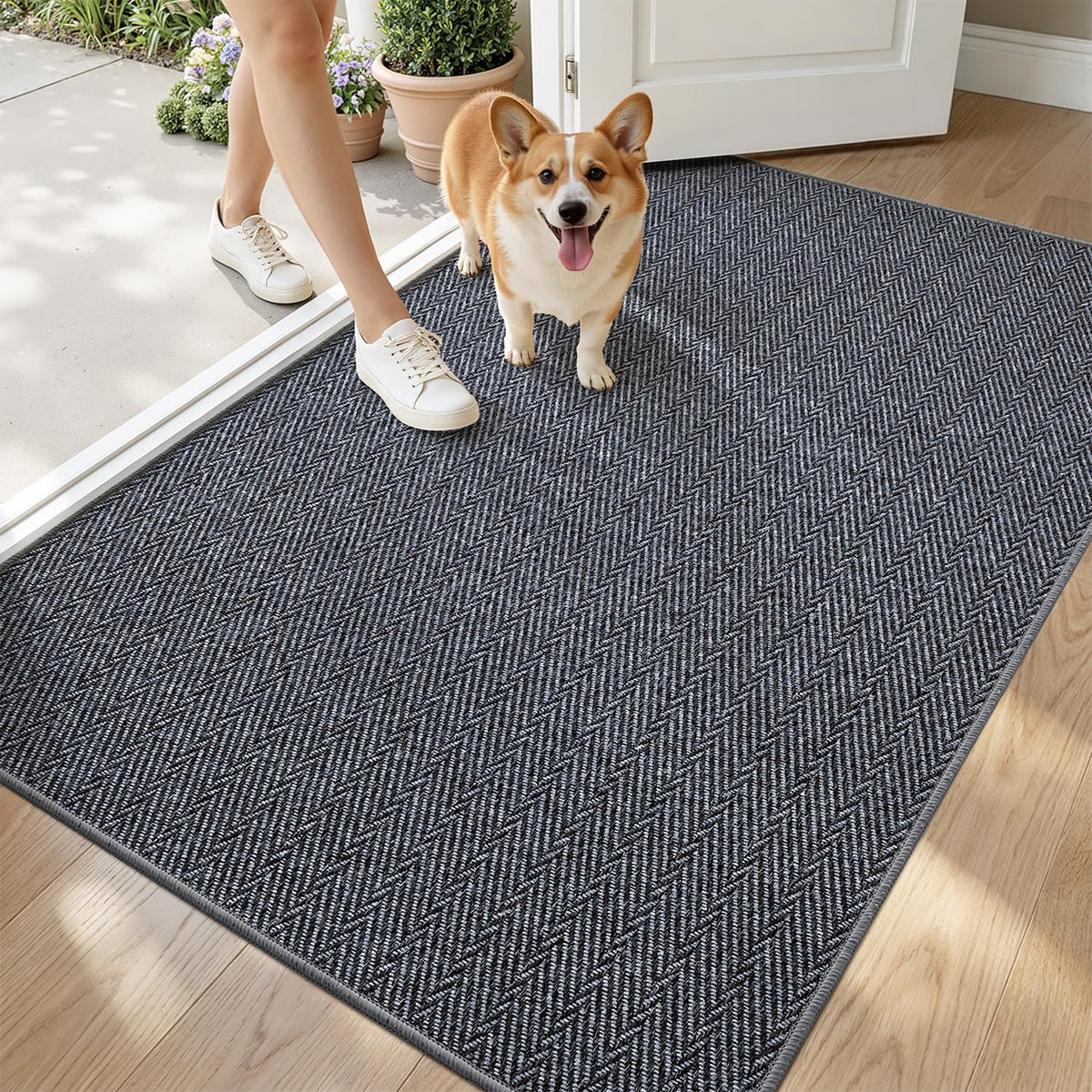 LUMI Ultra-Thin Door Mat rolled out in hallway, space-saving and reduces tripping risk.