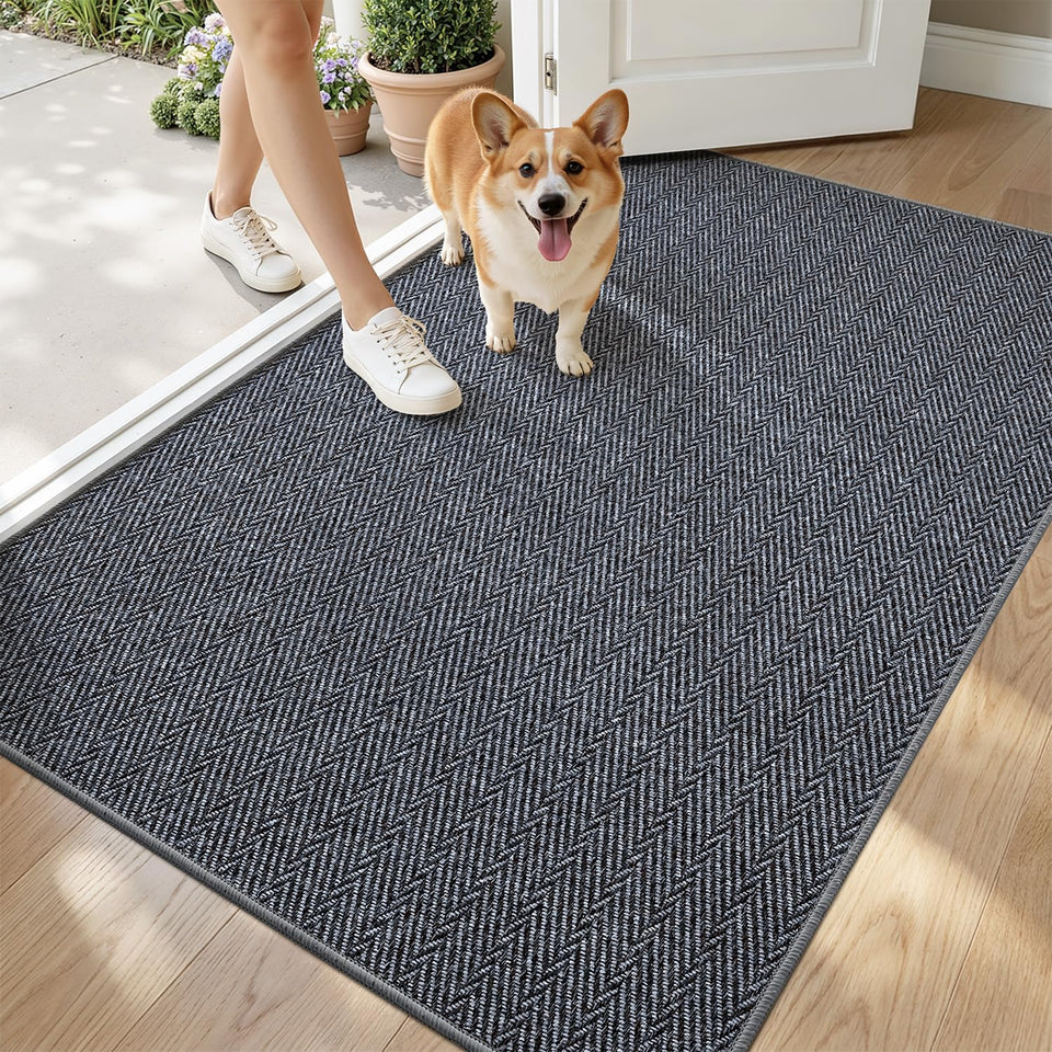 LUMI Ultra-Thin Door Mat rolled out in hallway, space-saving and reduces tripping risk.