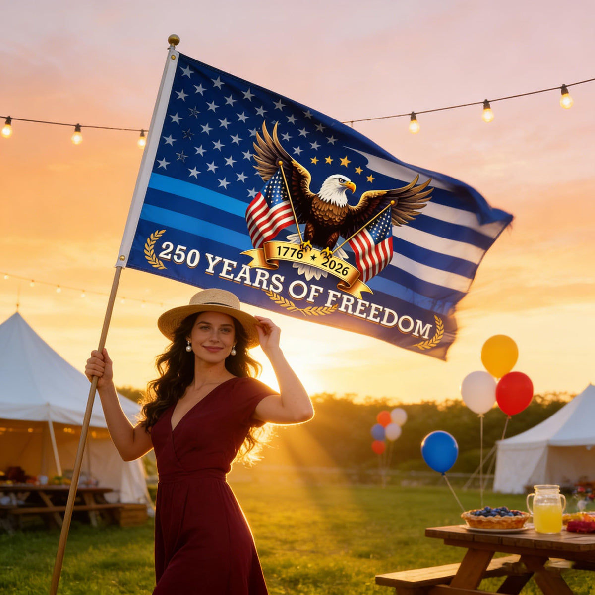 Lumigrain versatile blue patriotic flag for parades, holidays, and commemorations.