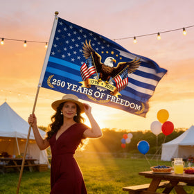 Lumigrain versatile blue patriotic flag for parades, holidays, and commemorations.