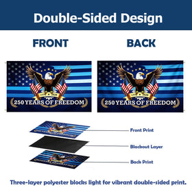 Lumigrain true double-sided flag 3x5 blue, vibrant graphics visible from both sides.