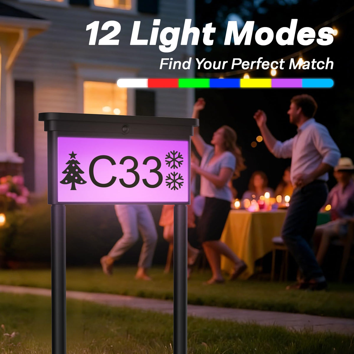 LumiZen solar address sign with customizable colors to match exterior styling