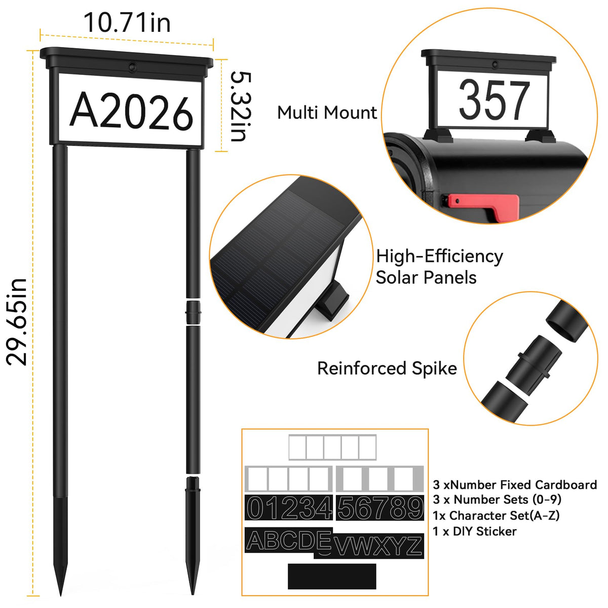 LumiZen solar address sign made from durable PS and ABS materials for outdoors