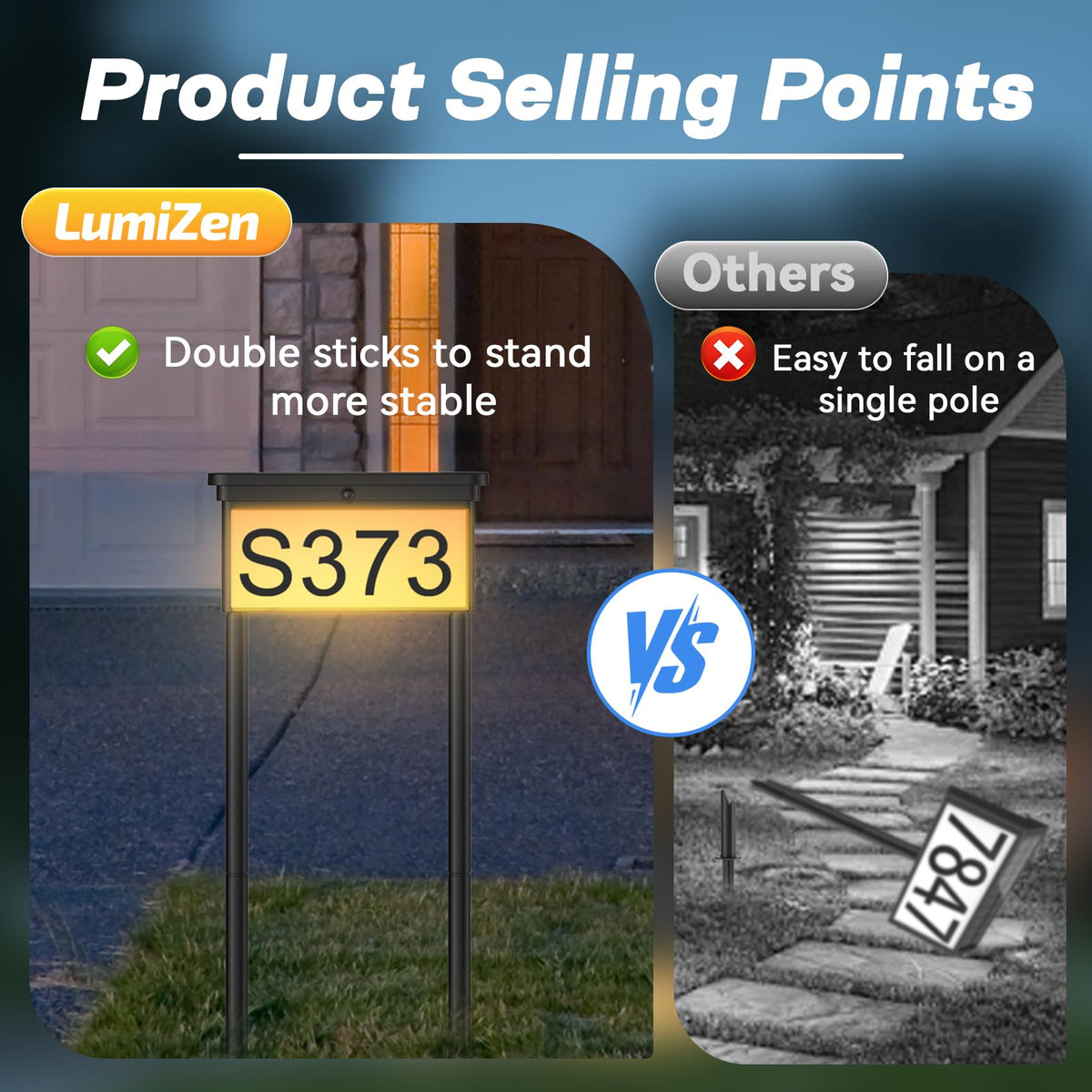 LumiZen solar address sign ready for ground spike installation in a yard