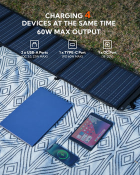 Lumopal foldable solar panel opened for camping setup