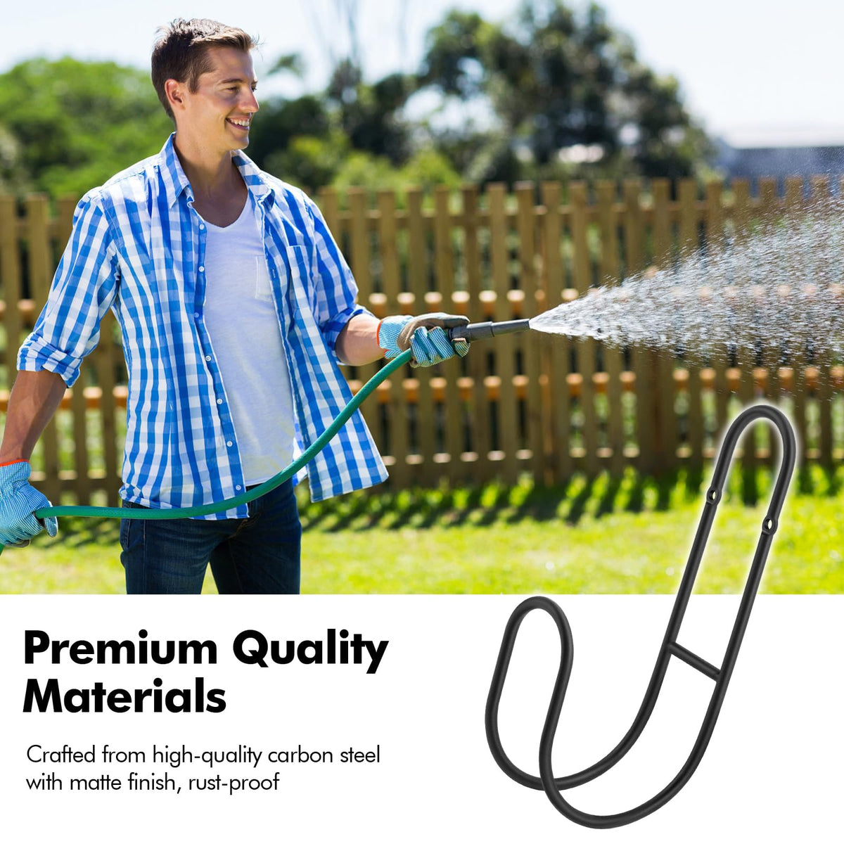 Lunhoo wall-mounted hose holder installation is simple and quick.