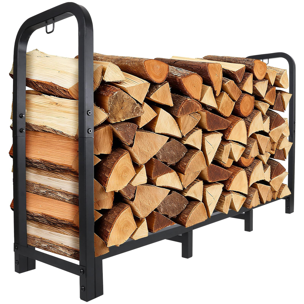 Luoieo 4ft firewood rack with eight legs supports heavy outdoor logs