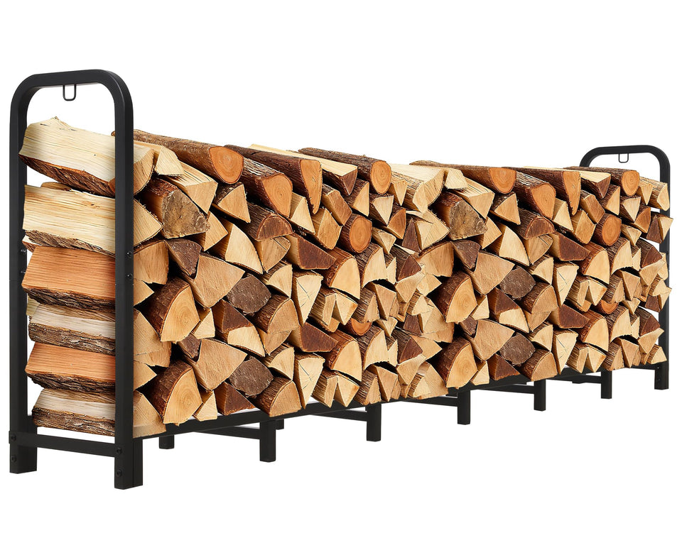 Luoieo Firewood Rack adjustable length for outdoor use and space saving.