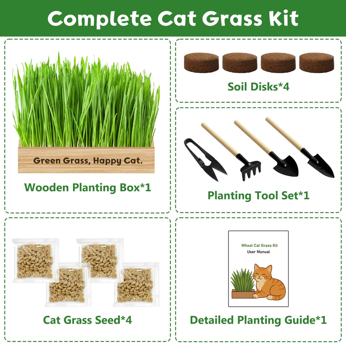 LUOJIBIE wheat grass seeds pack ready to sprout for fresh cat greens.