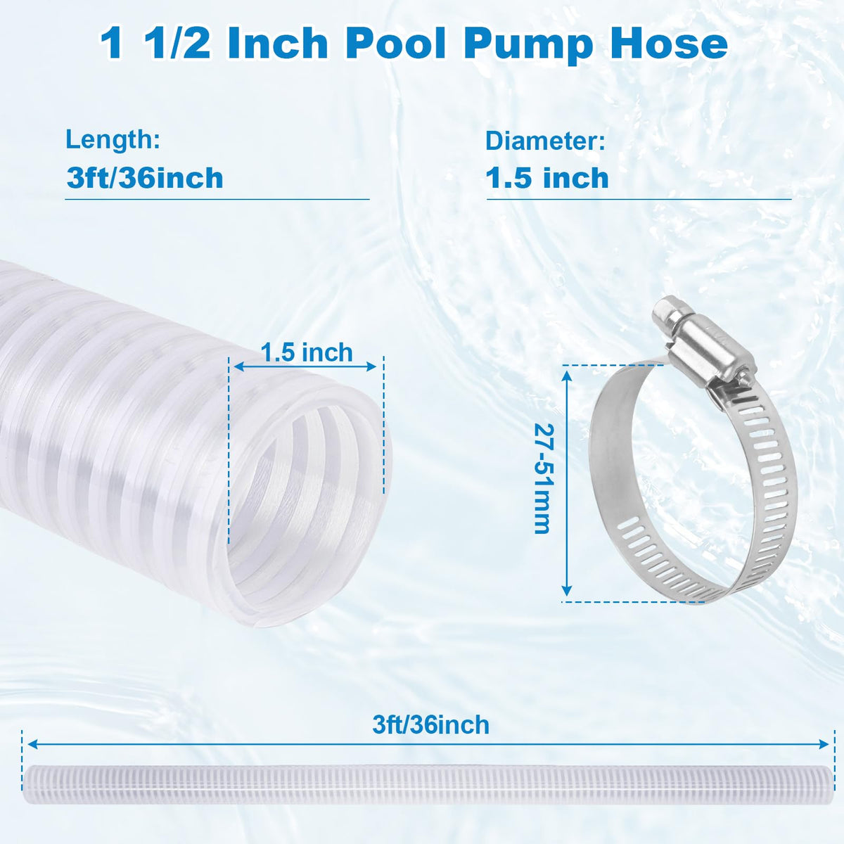 Luojiedejinbiao PVC pool hose assembly with clamps for leak-free filtration