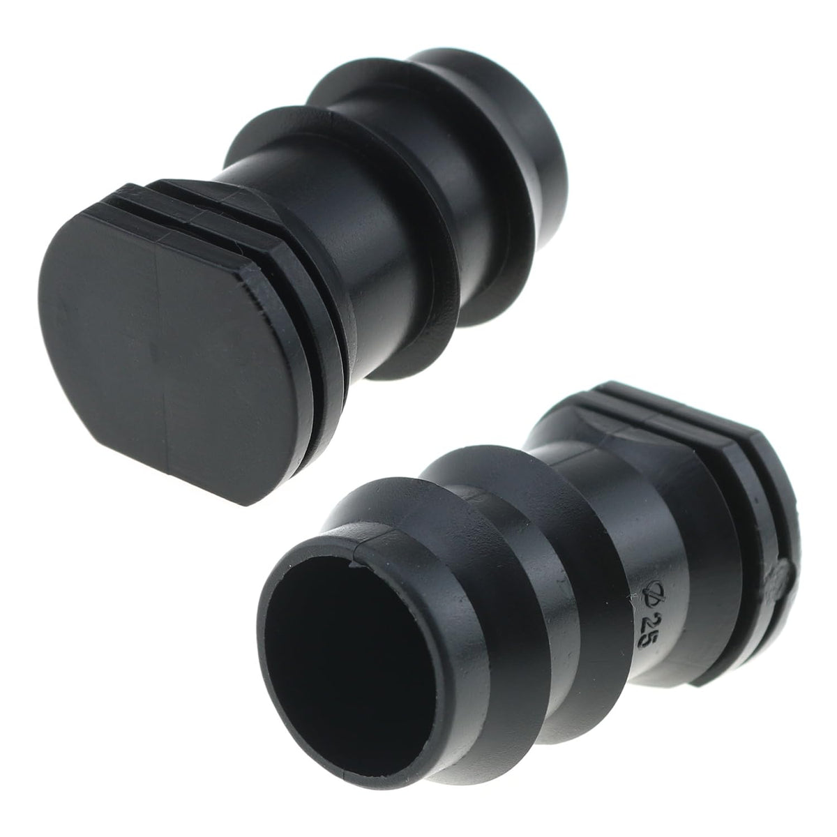 Close-up of LUORNG POM barbs for secure irrigation connections.