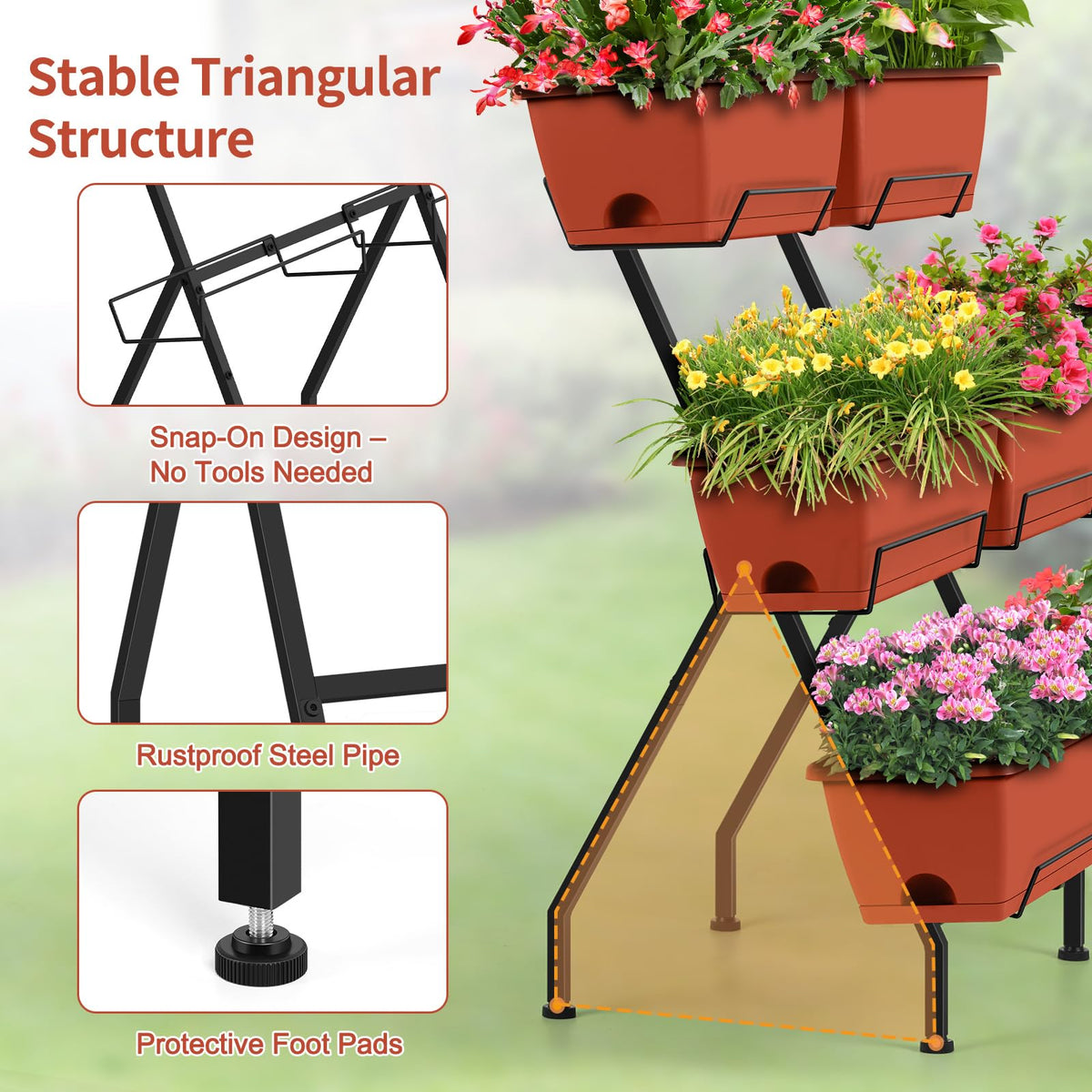 Luplom drainage holes with removable trays help prevent overwatering.