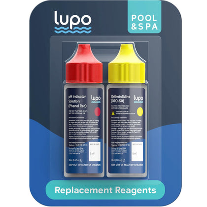 Lupo Global OTO reagent bottle for accurate at-home pool tests.