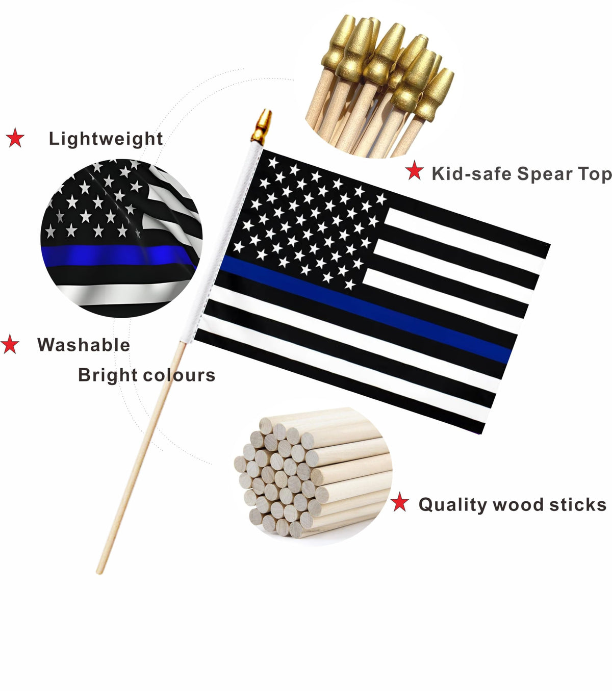 LUSEOAN 5x8 inch police flag on a stick for indoor or outdoor ceremonies.