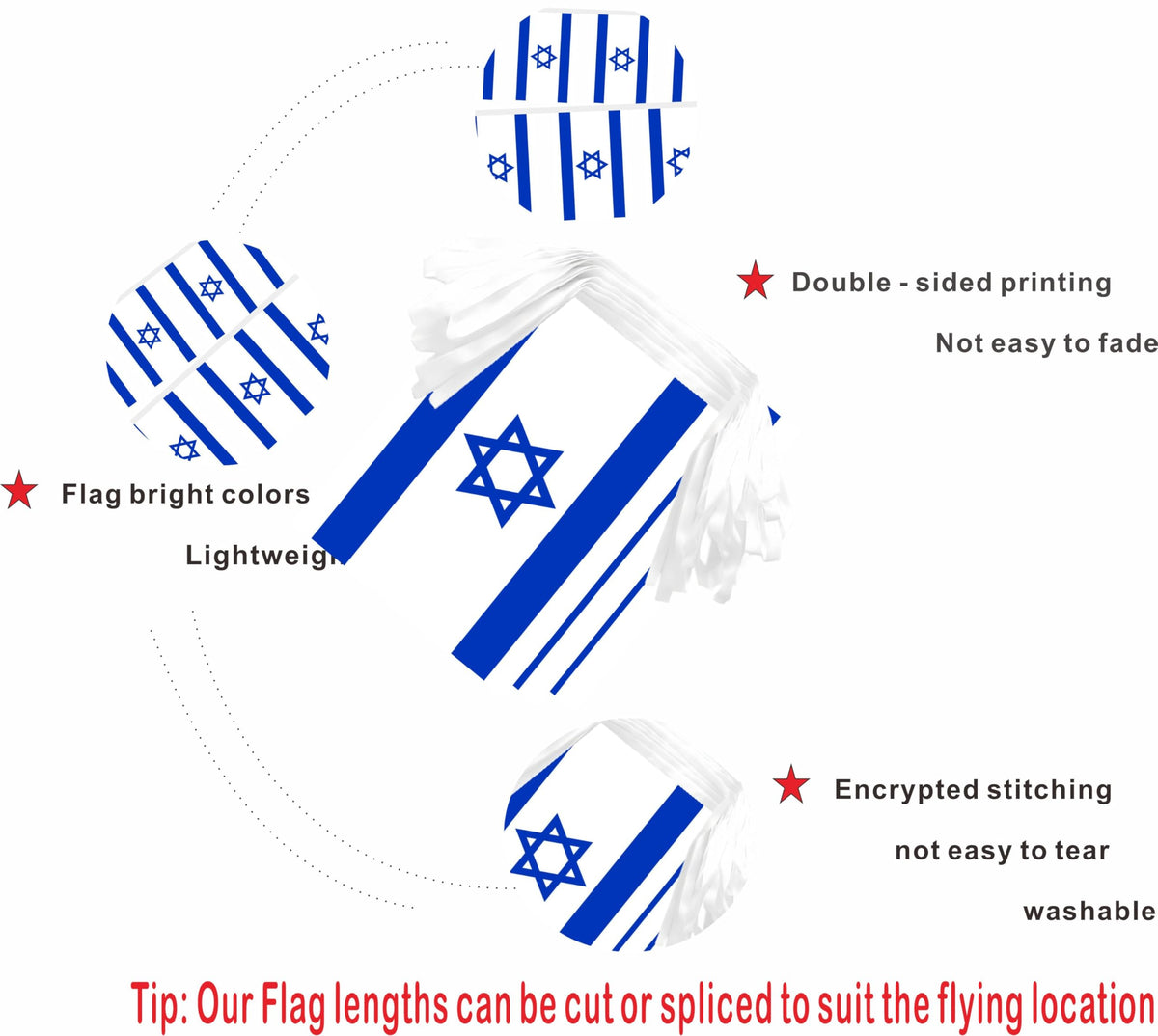 LUSEOAN Israel mini flag banner close-up highlights durable stitching