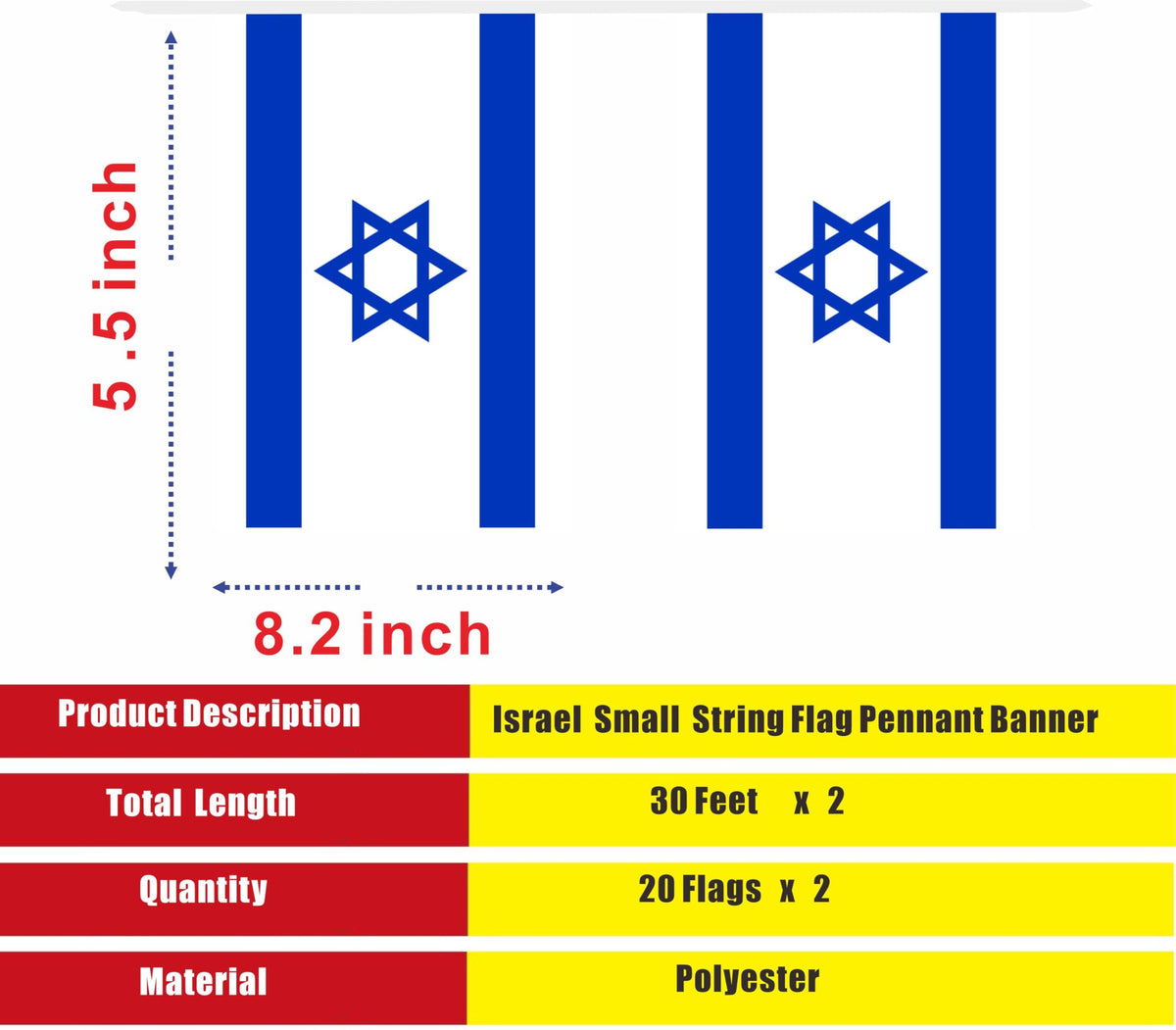 LUSEOAN Israel mini flag banner hanging outdoors with vibrant prints