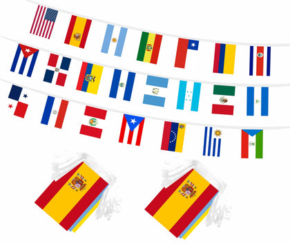 LUSEOAN banner with 22 Spanish-speaking flags on a 60ft string, ideal for events and classrooms