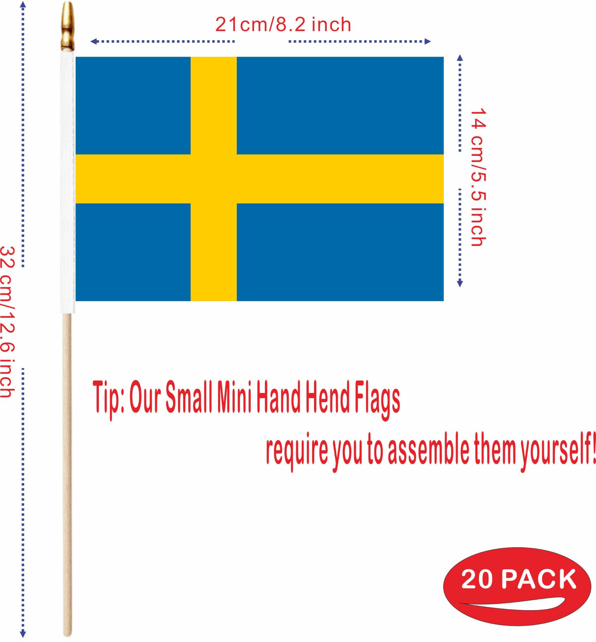 LUSEOAN Sweden mini flag, 5x8 inch, bright and durable for indoor outdoor use.