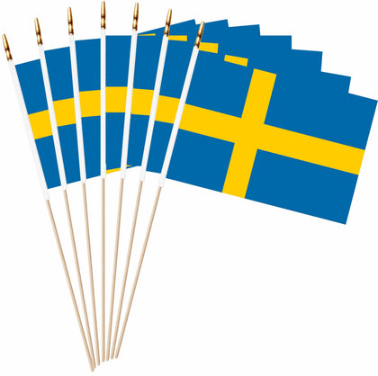 LUSEOAN Sweden mini flag with wooden handle for festive parade decorations.