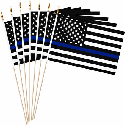 LUSEOAN thin blue line flag on a wooden stick ready for parade use.