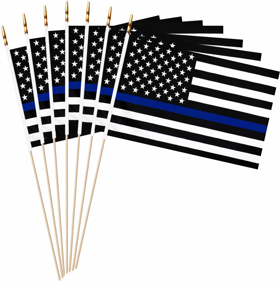 LUSEOAN thin blue line flag on a wooden stick ready for parade use.