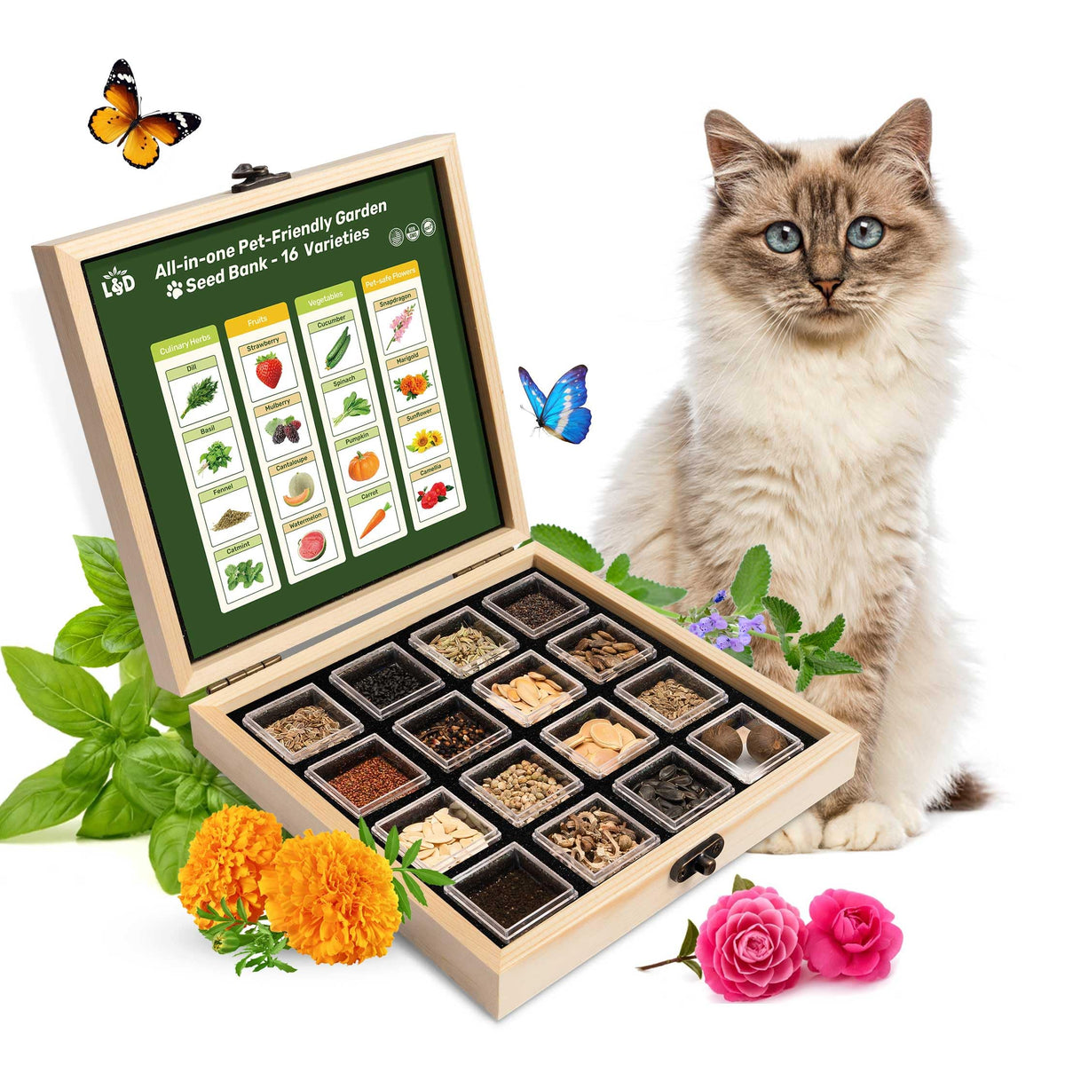 LUSH&DEW pet-friendly seed bank box with 16 varieties for a bee-friendly garden