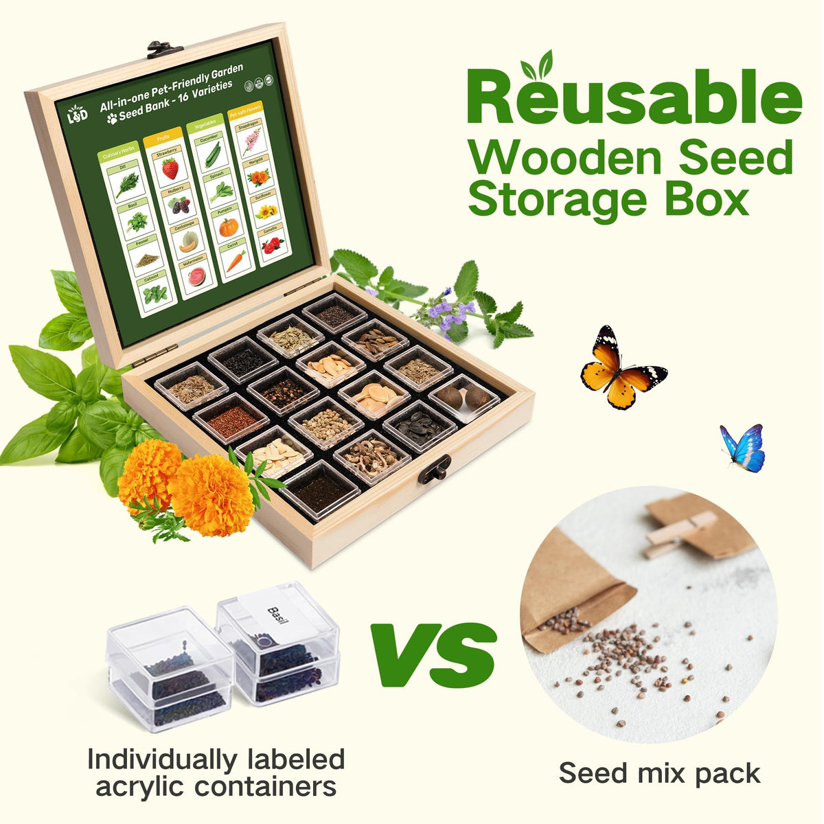 LUSH&DEW wooden seed gift set for garden lovers