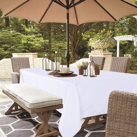 LUSHVIDA stain-resistant polyester protects tables from messes