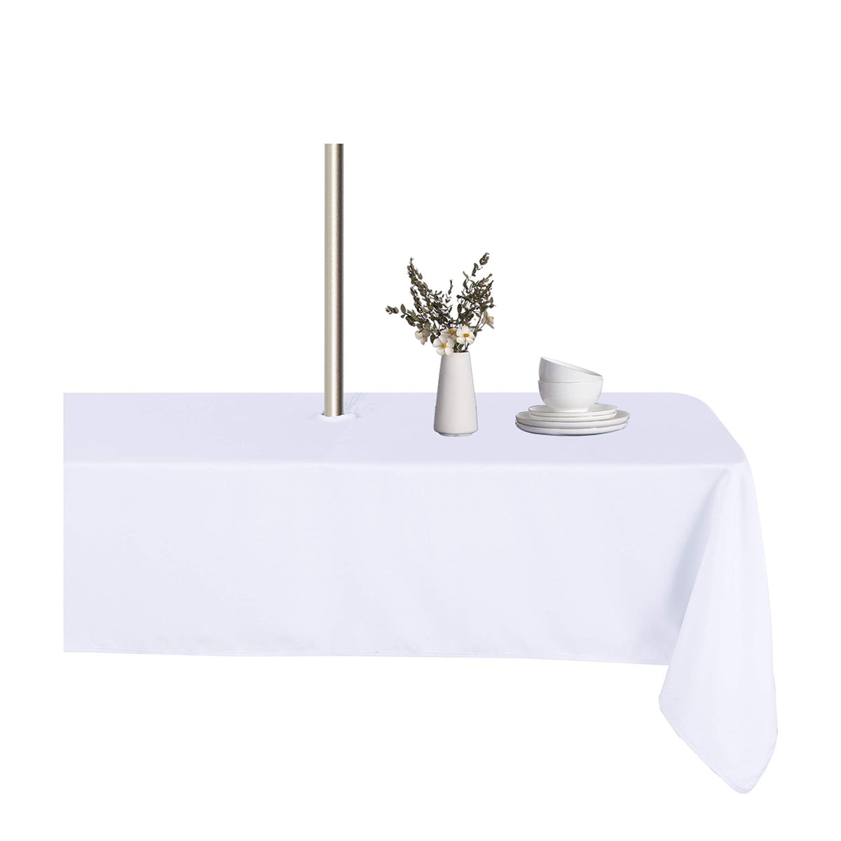 LUSHVIDA umbrella-hole rectangle tablecloth on outdoor patio protects from spills