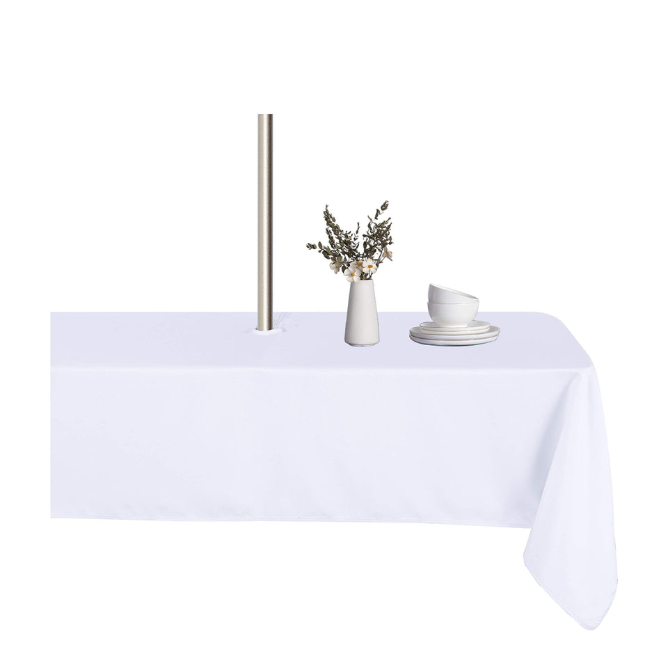 LUSHVIDA umbrella-hole rectangle tablecloth on outdoor patio protects from spills
