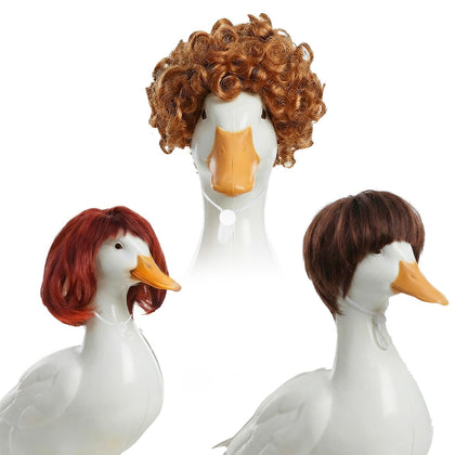 Lusofie porch goose wig braid on statue adds playful garden charm