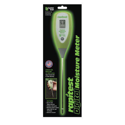 Luster Leaf Digital Moisture Meter display shows quick soil moisture levels for healthier potted plants