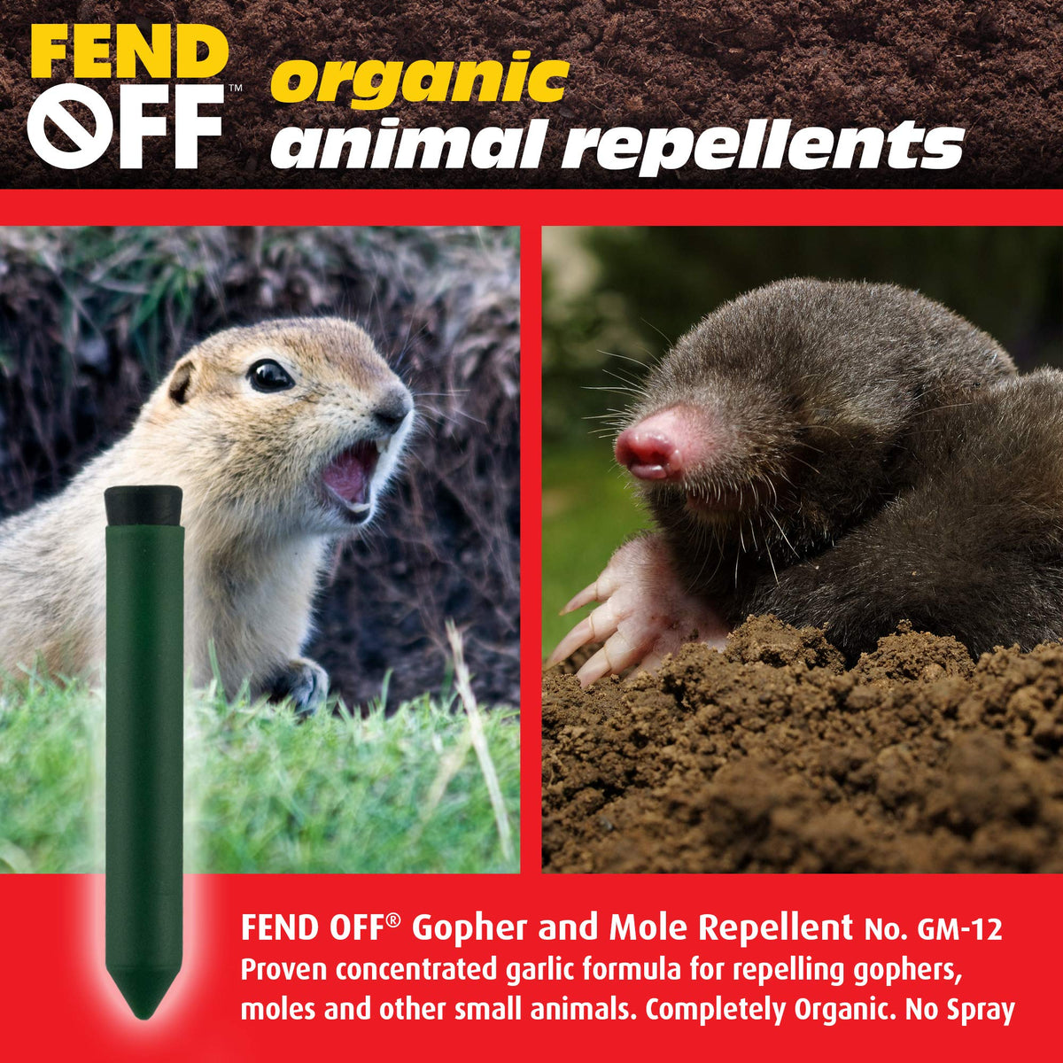 Luster Leaf Fend Off biodegradable tube applicator shown for long-lasting use.