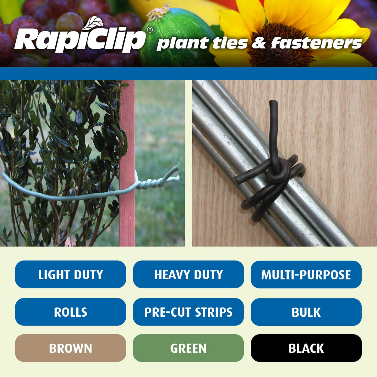 Luster Leaf Rapiclip tie in green helps secure garden hoses and stakes without slipping