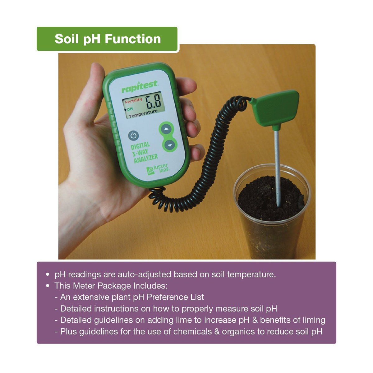 Luster Leaf Rapitest 1835 fertility tester helps optimize fertilization for healthy growth.
