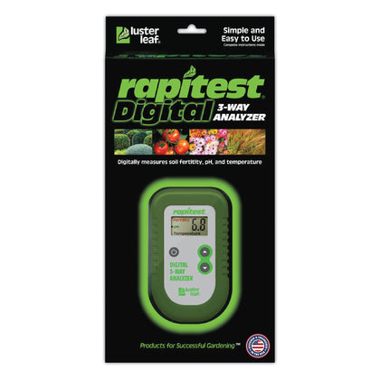 Luster Leaf Rapitest 1835 soil pH tester with clear digital readout for precise soil balance.