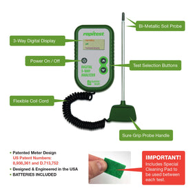 Luster Leaf Rapitest 1835 soil temperature tester shows accurate warmth to guide planting timing.