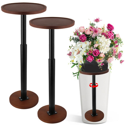 LUTTY wooden adjustable plant riser assembly shows quick three-piece setup for tall pots.