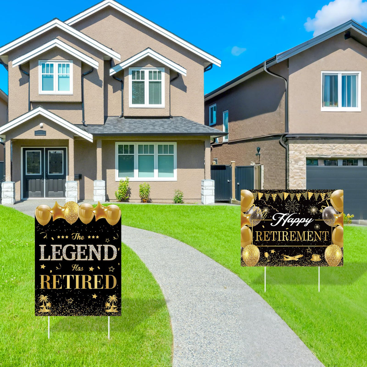 LUUFILx Legend Has Retired yard sign with bold black gold design